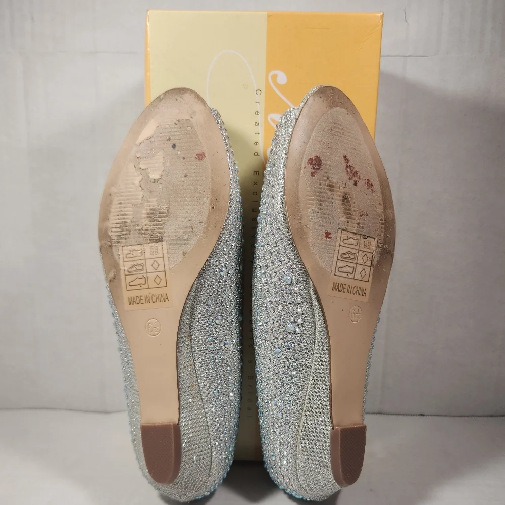 Women's Michaelangelo by David's Bridal Ajustin10 Low Wedge Peep Toe